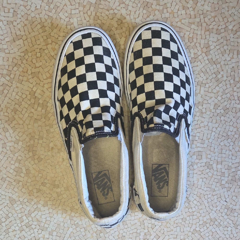 Vans Mens Black and White Checkered Slip-On Sneakers